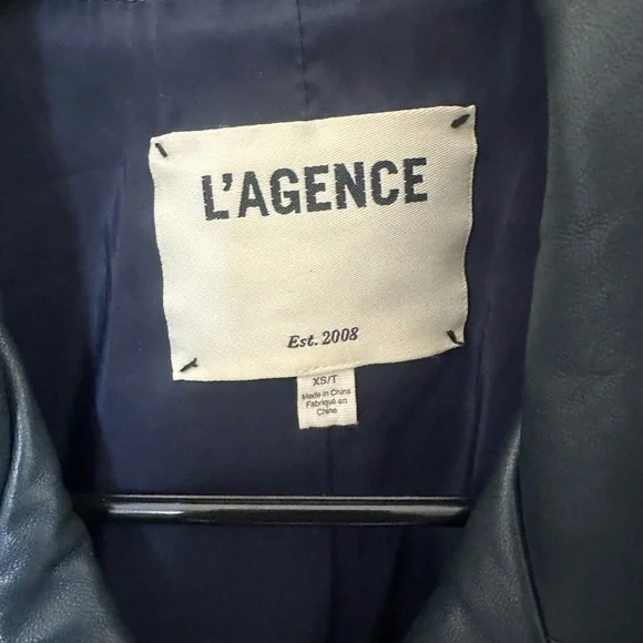 L'AGENCE Billie Belted Leather Jacket  /Coat Midnight Navy XS - Picture 14 of 14